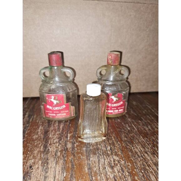 Vintage Lot 3 Cologne Perfume Clear Glass Bottles Mac Gregor Bottles - Picture 1 of 6